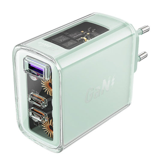 ACEFAST A45 Crystal Series USB+Dual Type-C PD 65W Wall Charger GaN Fast Charger Adapter (EU Standard) - Green