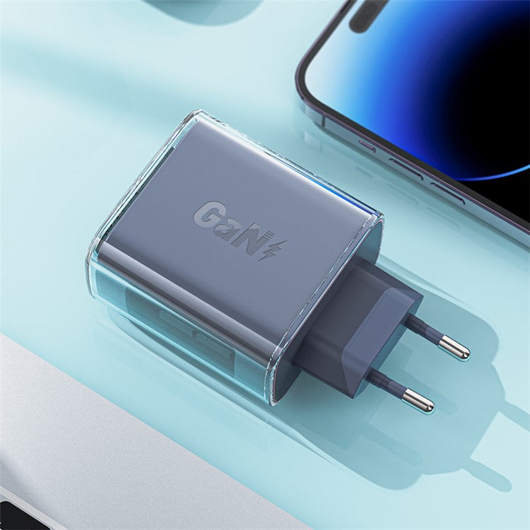ACEFAST A45 Crystal Series USB+Dual Type-C PD 65W Wall Charger GaN Fast Charger Adapter (EU Standard) - Pink