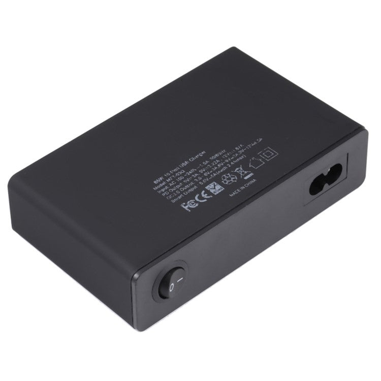MFT-03Q USB Charger 10-Port 65W Multi-Port Type-C QC3.0 Charging Hub Compact Desktop Power Station - Black / AU Plug