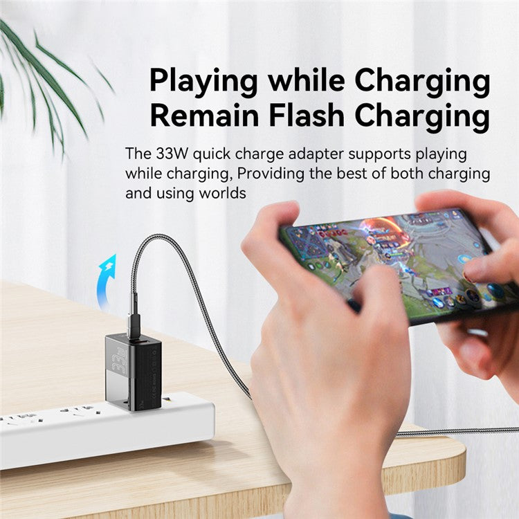 ESSAGER 33W USB-A + Type-C Fast Charging Adapter GaN Dual Port Wall Charger - US Plug / Black