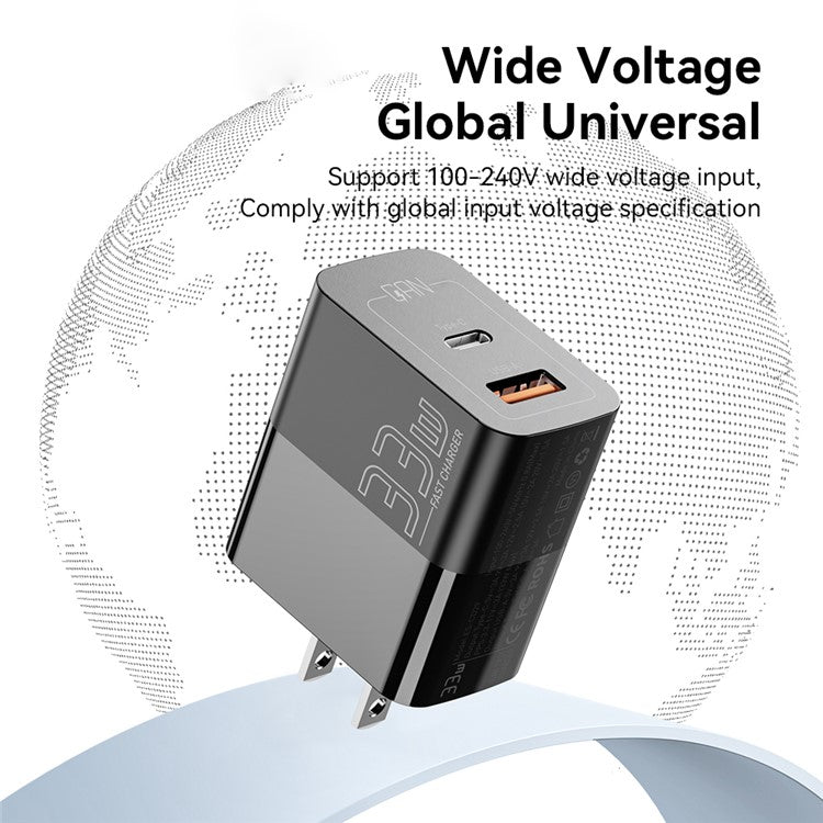 ESSAGER 33W USB-A + Type-C Fast Charging Adapter GaN Dual Port Wall Charger - US Plug / White