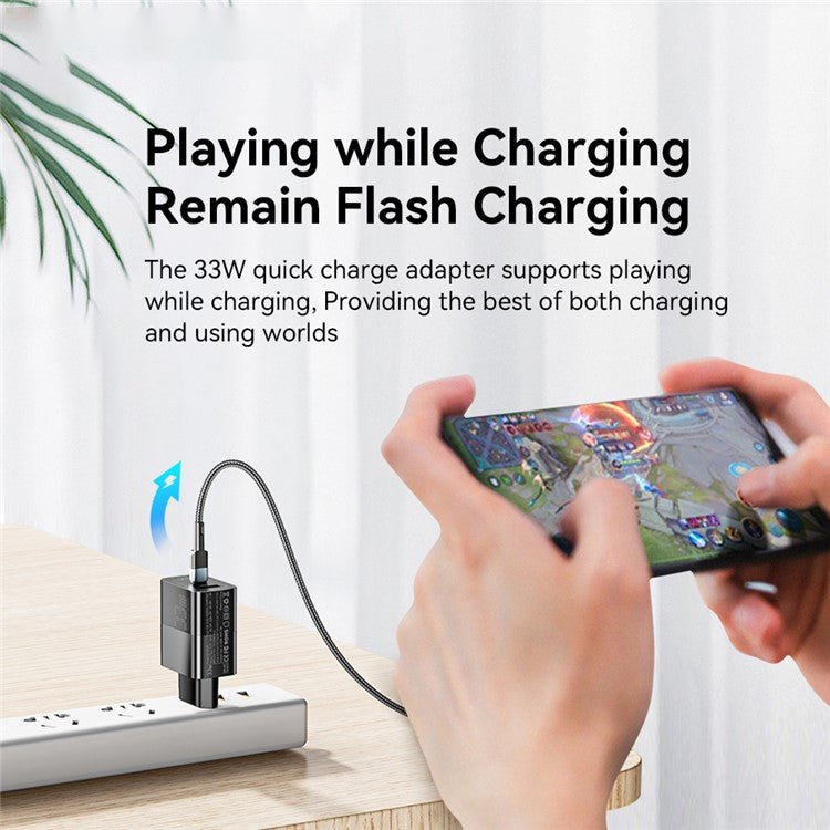 ESSAGER 33W USB-A + Type-C Fast Charging Adapter GaN Dual Port Wall Charger - EU Plug / White
