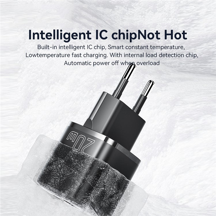 ESSAGER Curved Design 20W USB-A + Type-C GaN Wall Charger Phone Fast Charging Adapter - EU Plug / Black