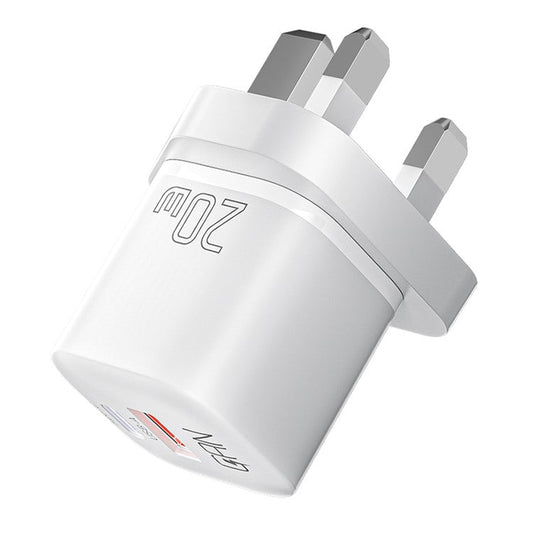 ESSAGER Curved Design 20W USB-A + Type-C GaN Wall Charger Phone Fast Charging Adapter - UK Plug / White