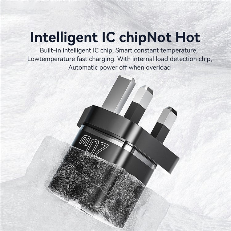 ESSAGER Curved Design 20W USB-A + Type-C GaN Wall Charger Phone Fast Charging Adapter - UK Plug / White