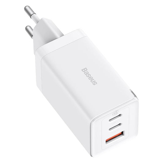 BASEUS GaN5 Pro Wall Charger 2 Type-C + 1 USB 65W Fast Charging Travel GaN Charger EU Plug Adapter - White