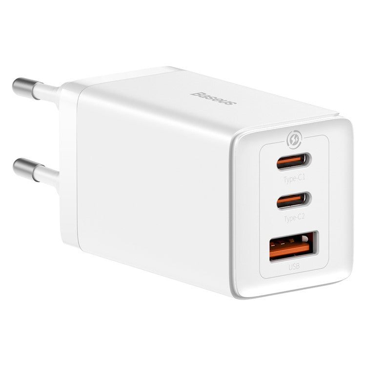 BASEUS GaN5 Pro Wall Charger 2 Type-C + 1 USB 65W Fast Charging Travel GaN Charger EU Plug Adapter - White