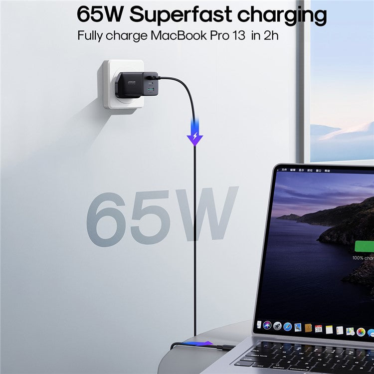 JOYROOM TCG01 65W GaN Ultra Fast Charger for iPhone 16-15 Series 2USB-C+1USB-A Wall Charger Kit with 100W 1.2m Type-C to Type-C Cable, Black (UK Plug)