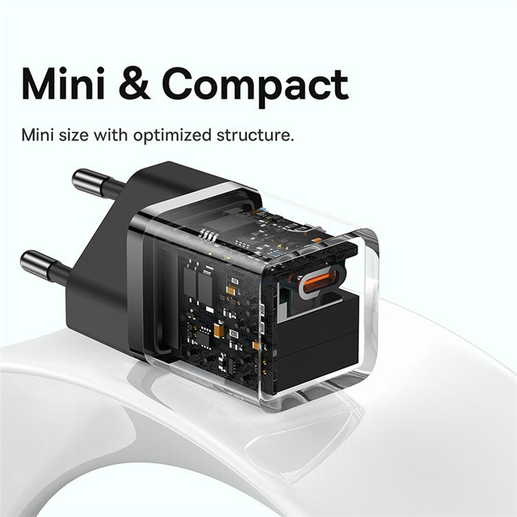 BASEUS GaN5 Mini Fast Charger Type-C 30W Portable Wall Charger Adapter for iPhone, iPad, AirPods (EU Plug) - Black