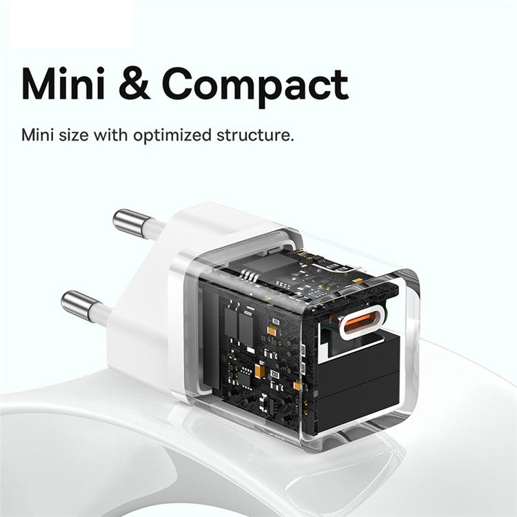 BASEUS GaN5 Mini Fast Charger Type-C 30W Portable Wall Charger Adapter for iPhone, iPad, AirPods (EU Plug) - White