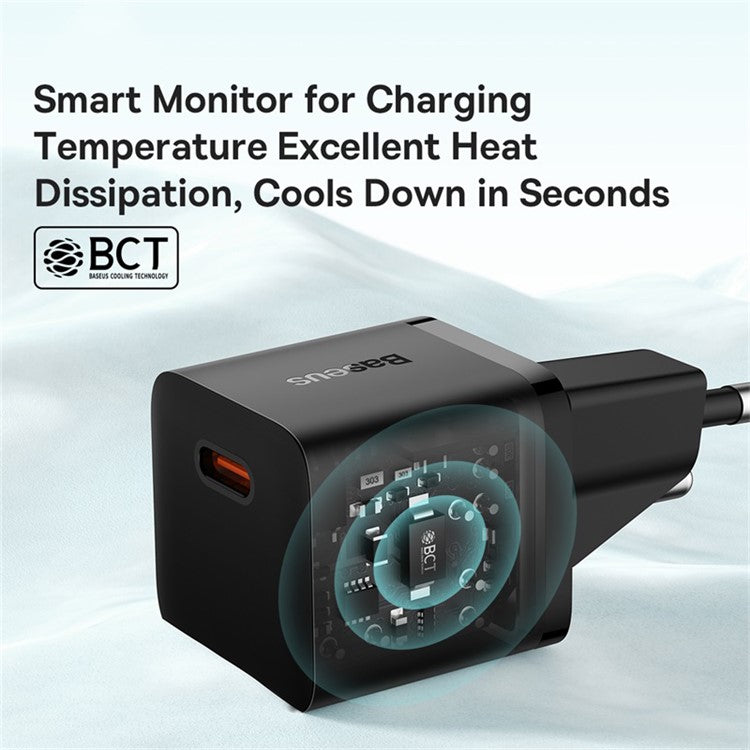 BASEUS 20W GaN5 Fast Charger Portable Type-C Port Wall Charging Adapter (Mini), EU Plug - Black