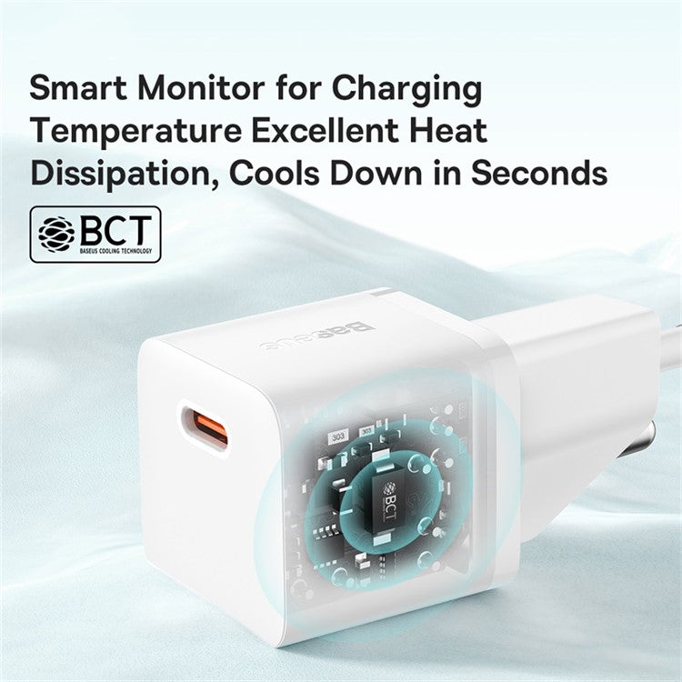 BASEUS 20W GaN5 Fast Charger Portable Type-C Port Wall Charging Adapter (Mini), EU Plug - White