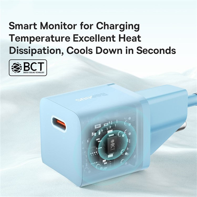 BASEUS 20W GaN5 Fast Charger Portable Type-C Port Wall Charging Adapter (Mini), EU Plug - Blue