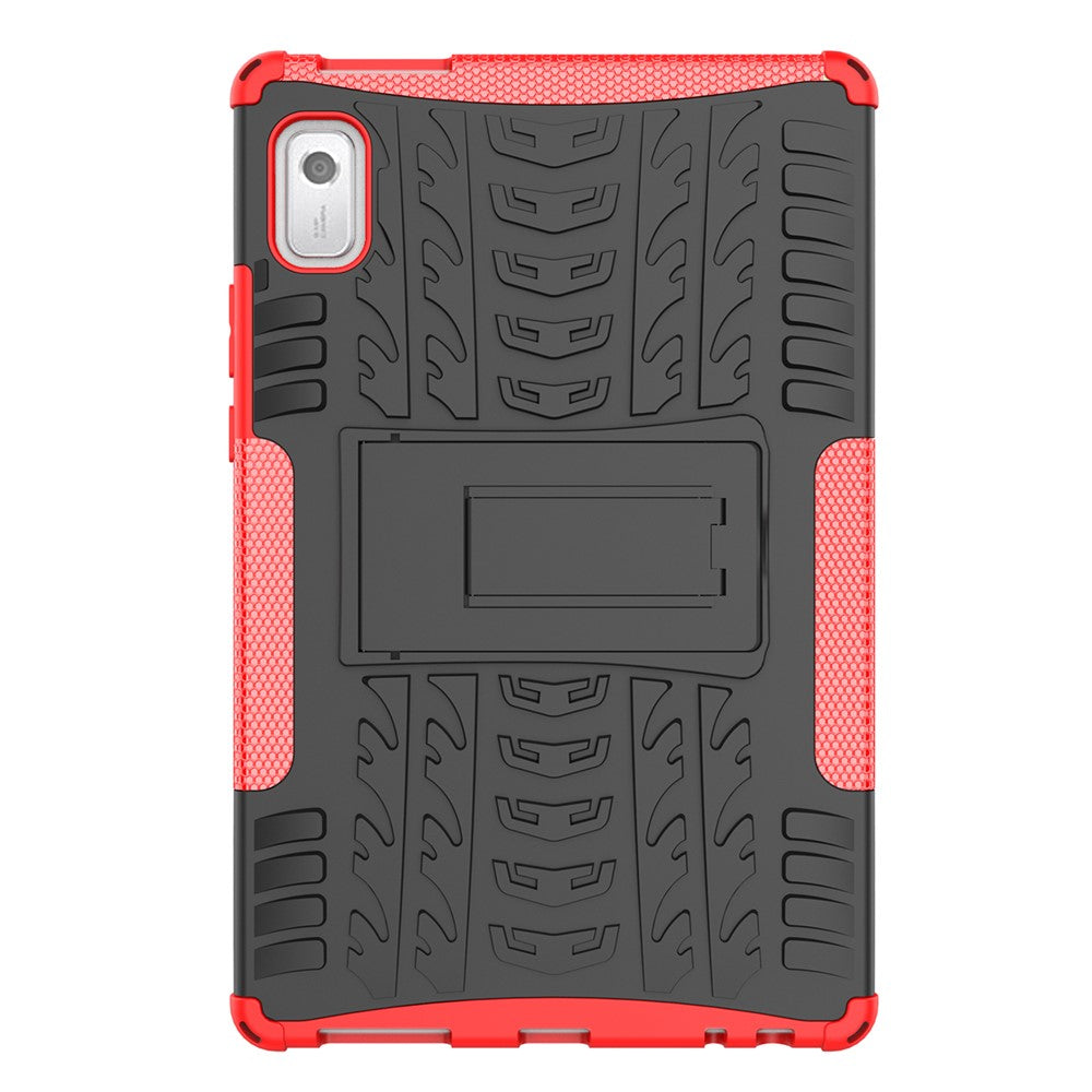 For Lenovo Tab M9 Tyre Pattern Kickstand Case PC+TPU Shockproof Tablet Cover - Red
