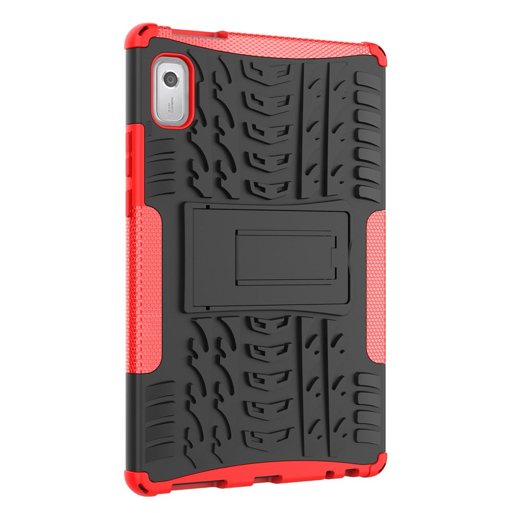 For Lenovo Tab M9 Tyre Pattern Kickstand Case PC+TPU Shockproof Tablet Cover - Red