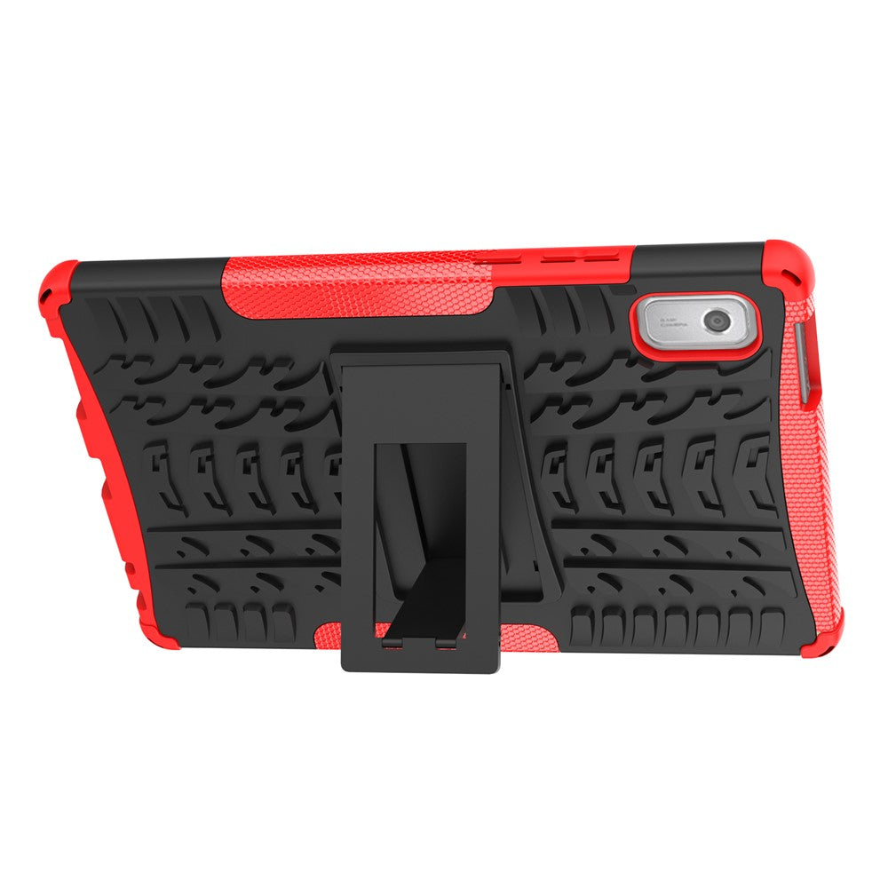 For Lenovo Tab M9 Tyre Pattern Kickstand Case PC+TPU Shockproof Tablet Cover - Red