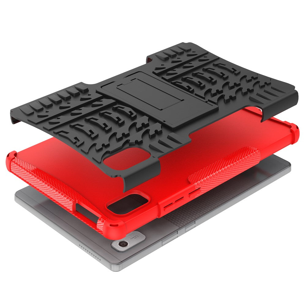 For Lenovo Tab M9 Tyre Pattern Kickstand Case PC+TPU Shockproof Tablet Cover - Red