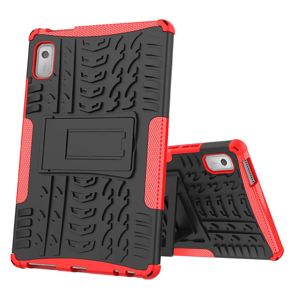 For Lenovo Tab M9 Tyre Pattern Kickstand Case PC+TPU Shockproof Tablet Cover - Red