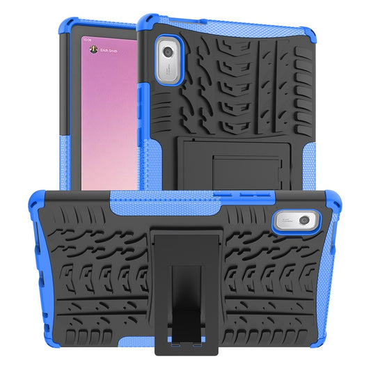 For Lenovo Tab M9 Tyre Pattern Kickstand Case PC+TPU Shockproof Tablet Cover - Blue