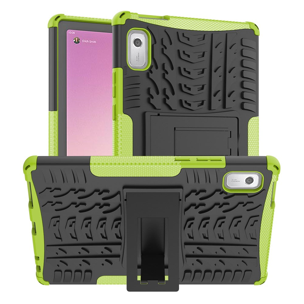 For Lenovo Tab M9 Tyre Pattern Kickstand Case PC+TPU Shockproof Tablet Cover - Green