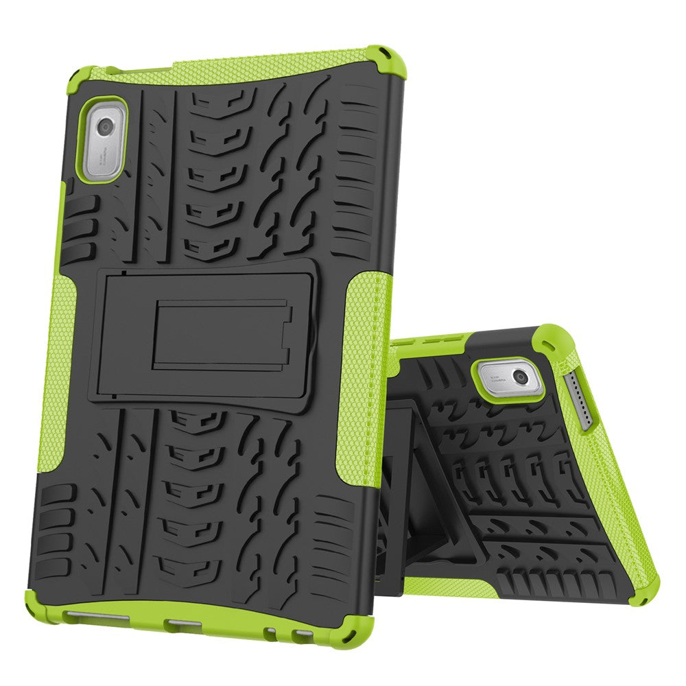 For Lenovo Tab M9 Tyre Pattern Kickstand Case PC+TPU Shockproof Tablet Cover - Green