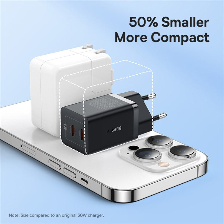 BASEUS CCGAN40CE-M GaN5 Pro Fast Charger Dual Type-C Output 40W Fasting Charging Phone GaN Charger, EU Plug - Black