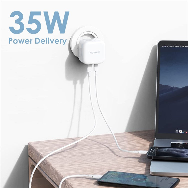 NORTHJO NOGAN3502 GaN Wall Charger PD 35W Dual Type-C PPS Fast Charging Adapter - White / EU Plug
