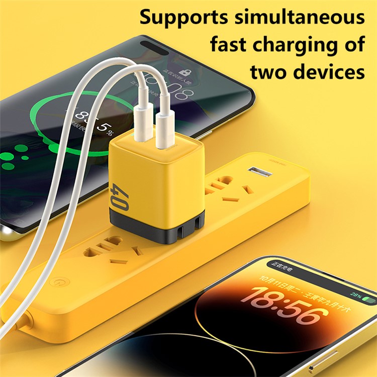 WEKOME WP-U128 40W GaN Dual Type-C Port Wall Charger Phone Fast Charging Adapter - US Plug