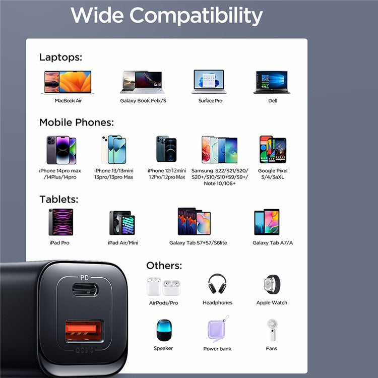 JOYROOM JR-TCF08 Speed Series UK Plug 30W USB+Type-C Wall Charger PD + QC3.0 Plastic Fast Charging Adapter