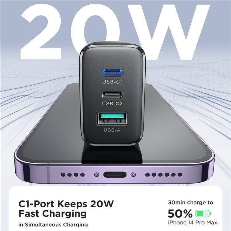 JOYROOM TCF10 32W 1 USB + 2 Type-C Fast Charging Adapter 3-port Wall Charger, EU Plug