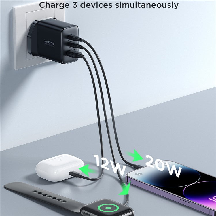 JOYROOM TCF10 32W 3-port Wall Charger 1 USB + 2 Type-C Fast Charging Adapter, UK Plug