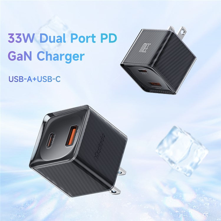 MCDODO CH-413 US Plug 33W GaN USB+Type-C Fireproof PC Wall Charger Phone Charging Adapter - Black