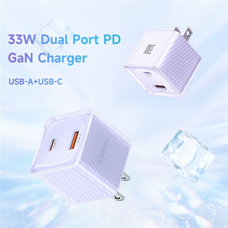 MCDODO CH-413 US Plug 33W GaN USB+Type-C Fireproof PC Wall Charger Phone Charging Adapter - Purple