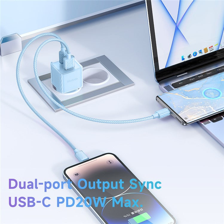 MCDODO CH-415 33W GaN USB+Type-C EU Plug Wall Charger Fireproof PC Phone Tablet Power Adapter - Blue