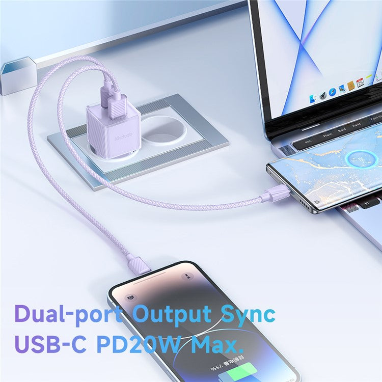 MCDODO CH-415 33W GaN USB+Type-C EU Plug Wall Charger Fireproof PC Phone Tablet Power Adapter - Purple