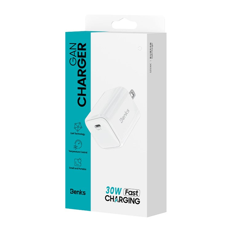 BENKS PA53 Portable 30W Fast Charging Block Type-C Single Port GaN Wall Charger, CN Plug