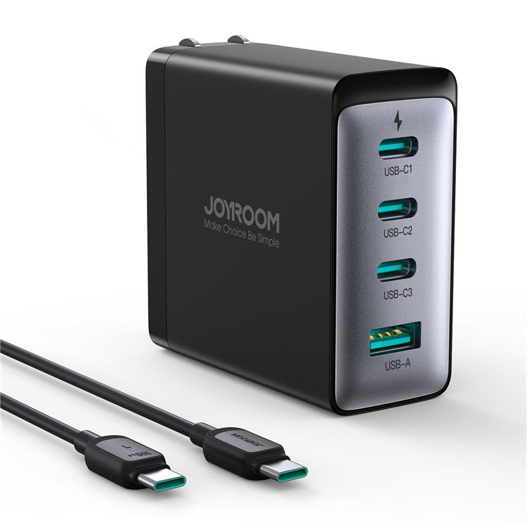 JOYROOM JR-TCG04 100W Fast Charging GaN Wall Charger with 3 Type-C+USB Multi-Port Charger Adapter, US Plug