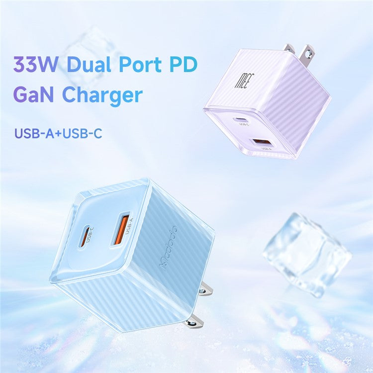 MCDODO CH-413 Dichromatic Series Charging Block 33W USB-A + Type-C Dual Port PD GaN Charger - Blue