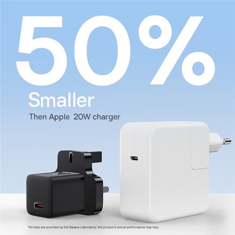 BASEUS GaN5 Mini Fast Charger Portable Type-C 20W Wall Charger Adapter, UK Plug - Black