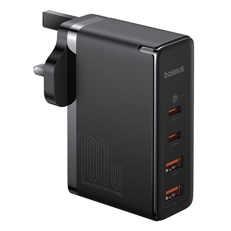 BASEUS GaN5 Pro Wall Charger UK Plug 2*Type-C+2*USB-A 100W Fast Charging Block, with 1m Type-C to Type-C Cable 100W (20V / 5A) - Black