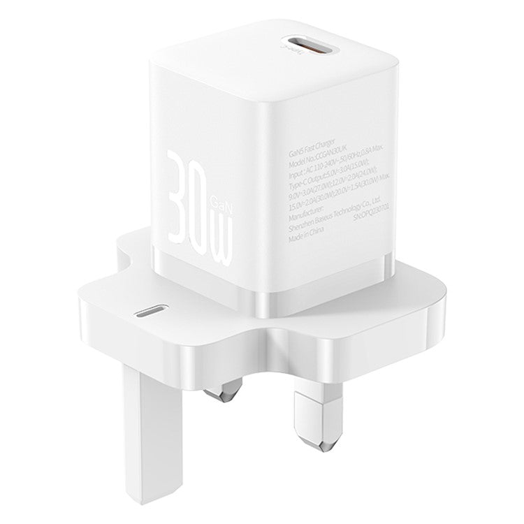 BASEUS GaN5 Fast Charging Adapter Mini Edition Type-C Single Port 30W UK Plug Wall Charger - White
