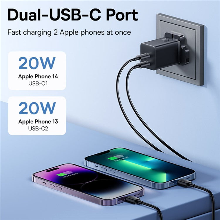 BASEUS GaN5 Pro Fast Charger Type-C + Type-C Dual Output 40W UK Plug Charging Adapter - Black