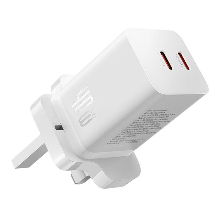 BASEUS GaN5 Pro Fast Charger Type-C + Type-C Dual Output 40W UK Plug Charging Adapter - White