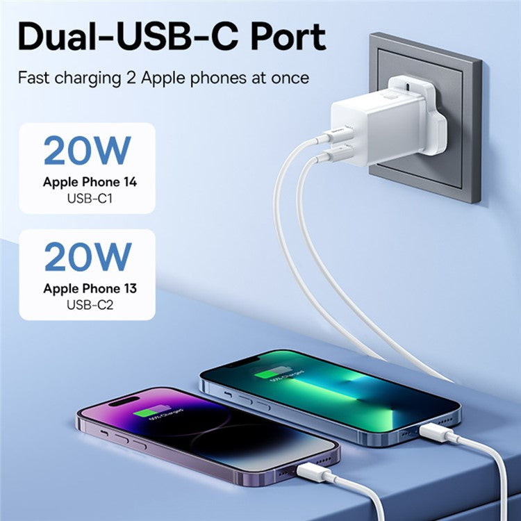 BASEUS GaN5 Pro Fast Charger Type-C + Type-C Dual Output 40W UK Plug Charging Adapter - White
