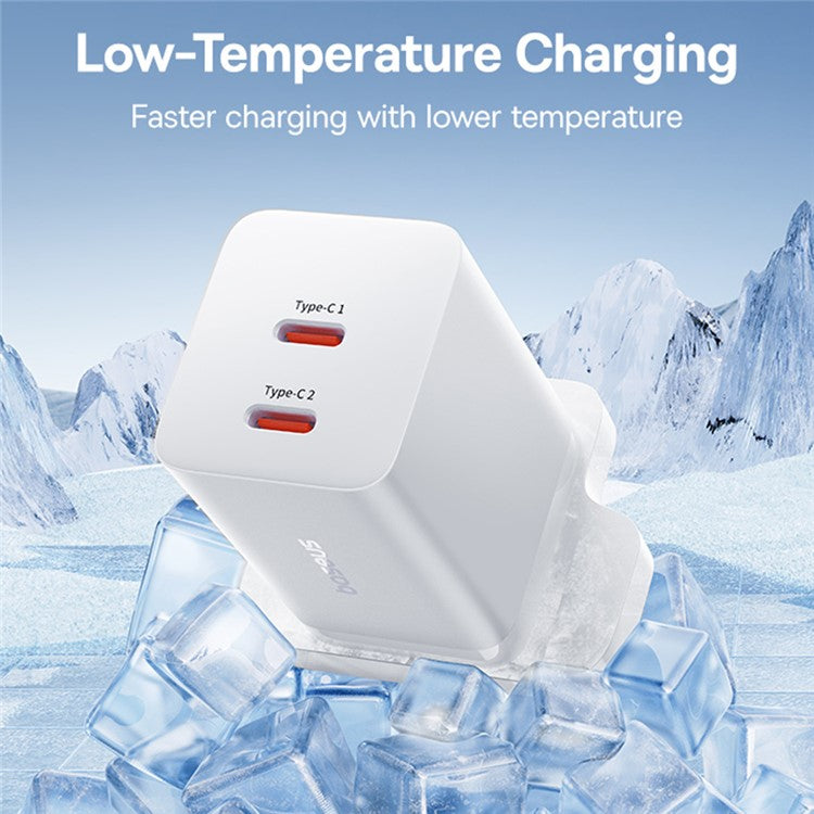 BASEUS GaN5 Pro Fast Charger Type-C + Type-C Dual Output 40W UK Plug Charging Adapter - White