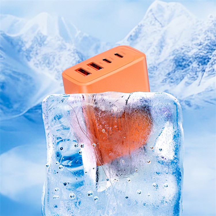 AZEADA 65W Fast Charging Adapter 2 Type-C + 2 USB Portable GaN Wall Charger - Orange / US Plug