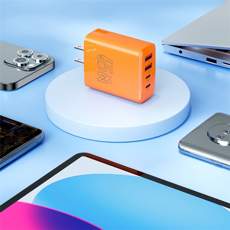 AZEADA 65W Fast Charging Adapter 2 Type-C + 2 USB Portable GaN Wall Charger - White / US Plug