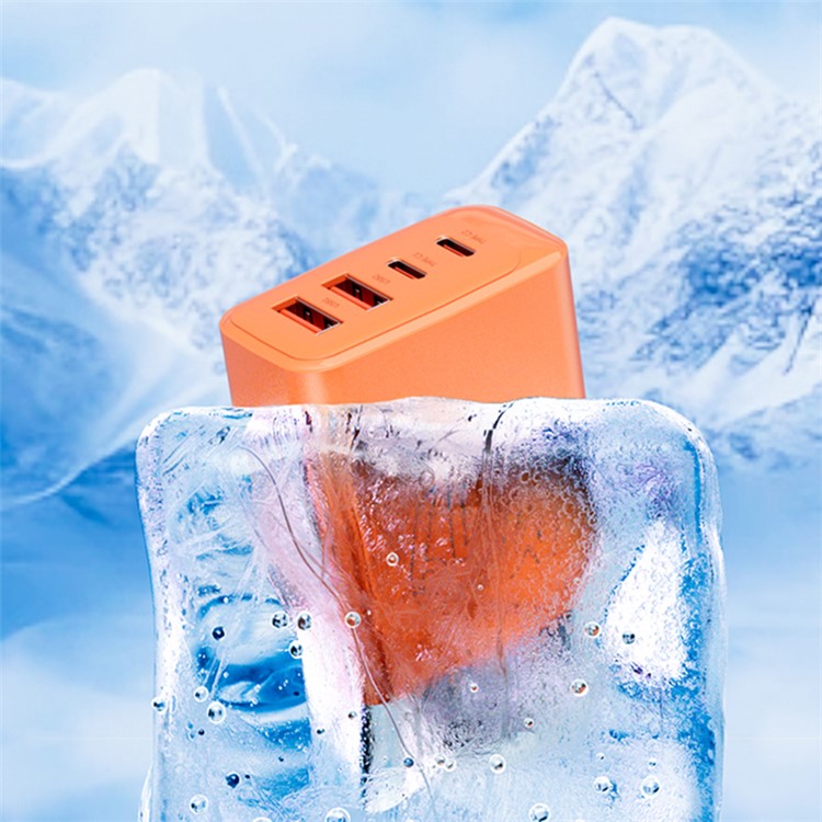AZEADA 65W Fast Charging Adapter 2 Type-C + 2 USB Portable GaN Wall Charger - Orange / EU Plug