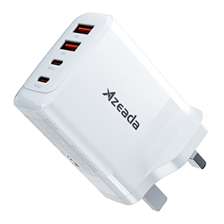 AZEADA 65W Fast Charging Adapter 2 Type-C + 2 USB Portable GaN Wall Charger - White / UK Plug
