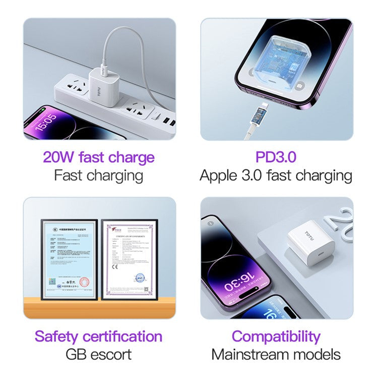 TOTU HC-1 20W Fast Charging Power Adapter Type-C Portable Wall Charger - EU Plug